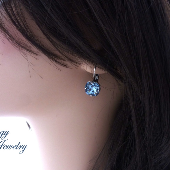 Swarovski® Crystal Earrings, Denim Blue, Square - Picture 6 of 8